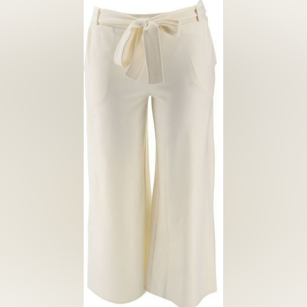 IVORY NEW Wide Leg Tie Waist Ponte Pants by Girls With Curves 4X PETITE